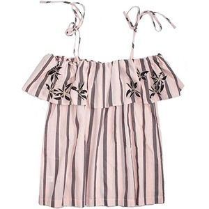 NWT Ann Taylor LOFT Orchid Striped off the Shoulder Top Pink Black Medium